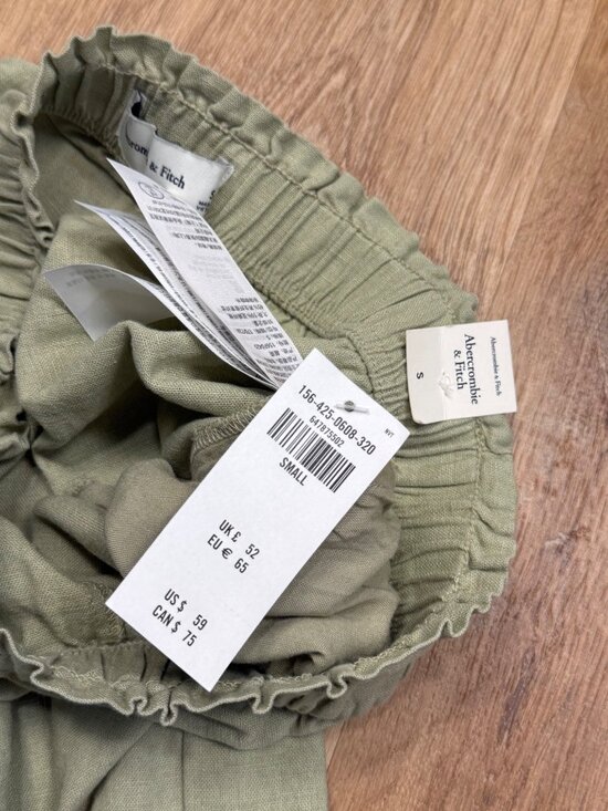 Abercrombie & Fitch Womens Sage Green Linen Blend Pants Elastic Waist Pockets Si - Picture 3 of 8